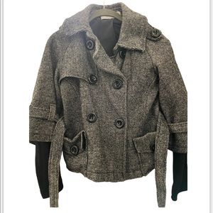NYC Boutique double breasted short fall pea coat w. belt |Gray/Black | Size S/M